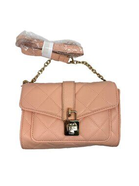 Bebe Quilted Peach Crossbody Bag Gold Chain Strap Designer Flap Purse Chic